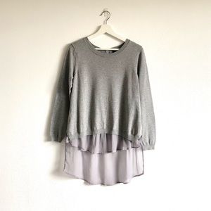 IMNYC Isaac Mizrahi Grey Chiffon Trim Button Back Knit Sweater Size Small